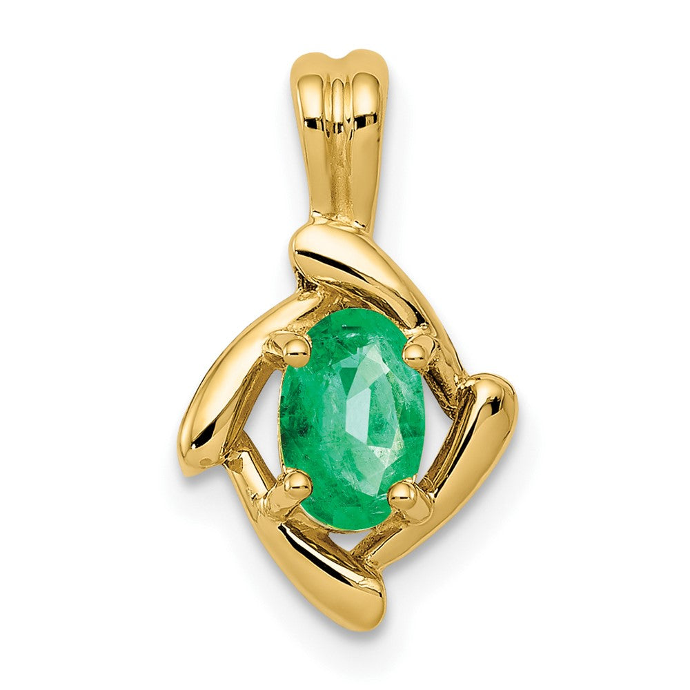 14K Gelbgold Anhänger mit ovalem Smaragd, 6x4mm