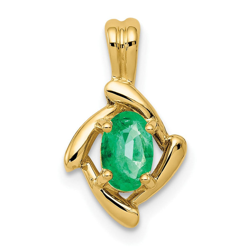 14K Gelbgold Anhänger mit ovalem Smaragd, 6x4mm