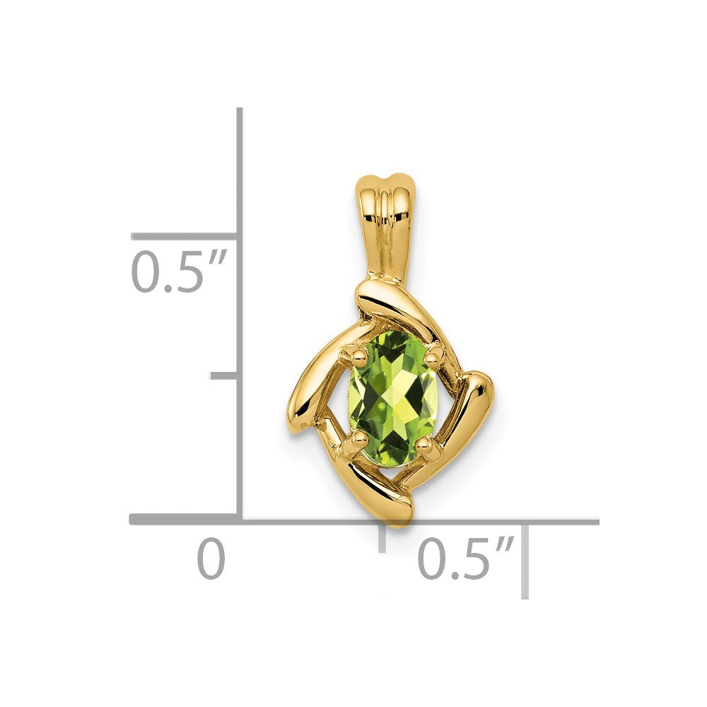 14K Gelbgold Peridot-Anhänger, 6x4 mm, oval, Schachbrettschliff