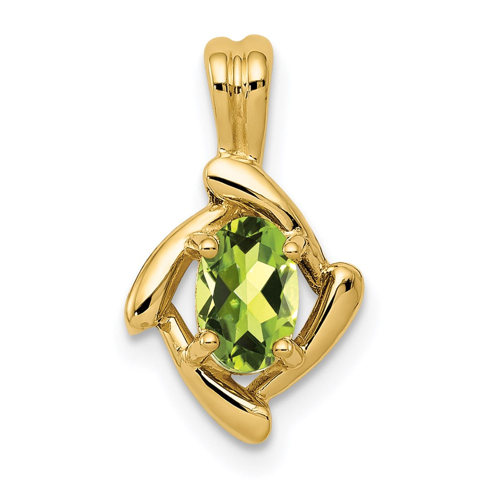 14K Gelbgold Peridot-Anhänger, 6x4 mm, oval, Schachbrettschliff