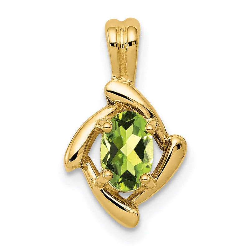 14K Gelbgold Peridot-Anhänger, 6x4 mm, oval, Schachbrettschliff