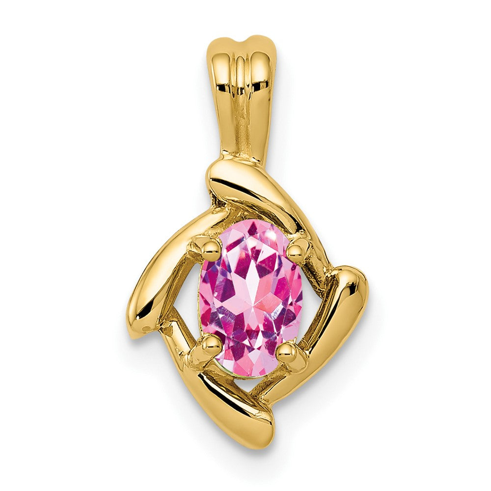 14K Gelbgold Anhänger mit ovalem 6x4mm Rosa Saphir