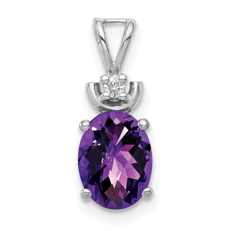 14K Weißgold Anhänger mit 8x6mm Amethyst im Karo-Schliff und Diamant