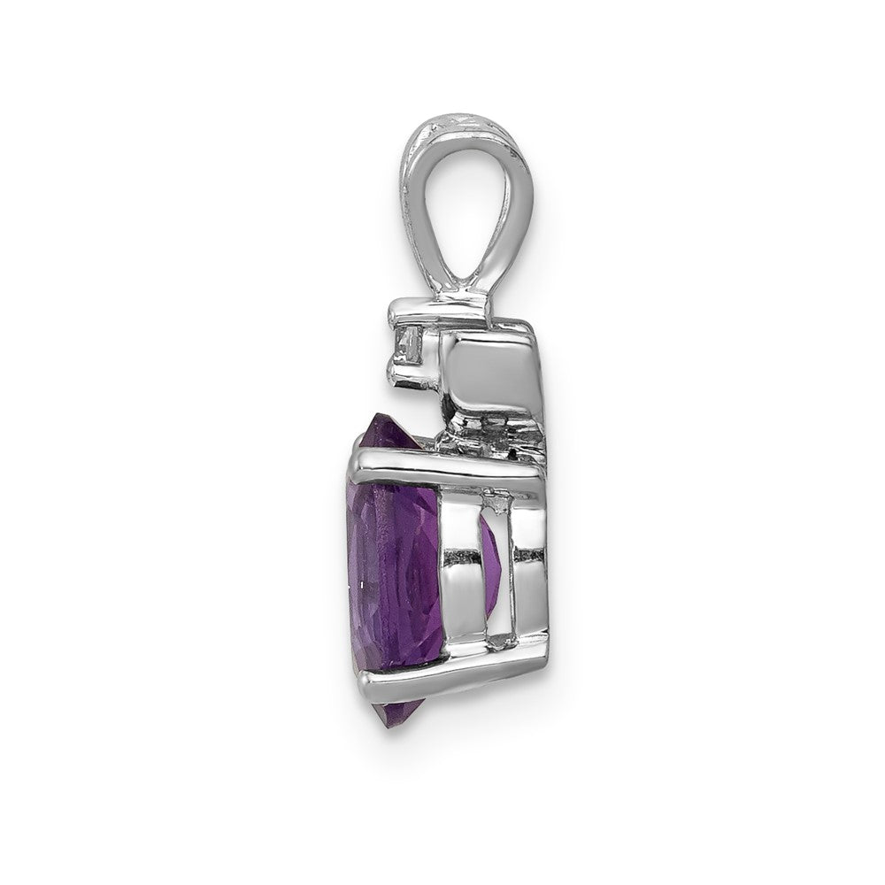 14K Weißgold Anhänger mit ovalem Amethyst AAA 8x6 mm und Diamanten
