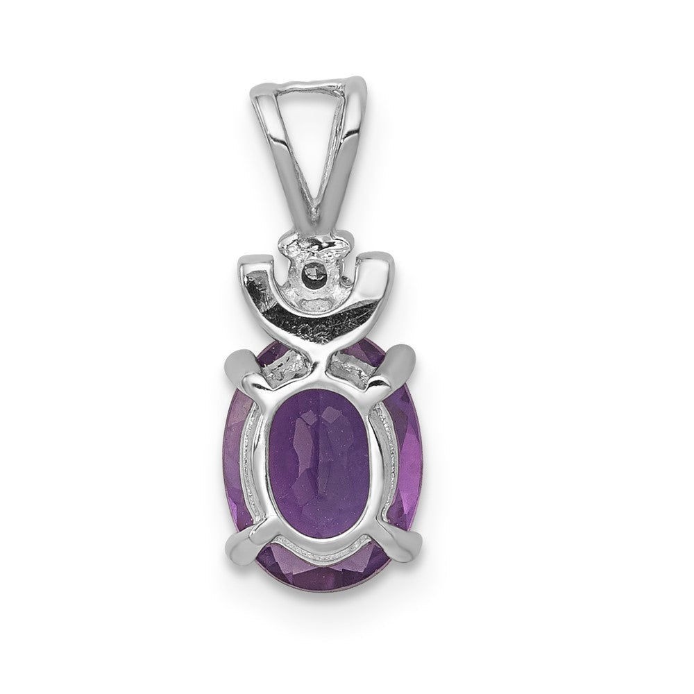 14K Weißgold Anhänger mit ovalem Amethyst AAA 8x6 mm und Diamanten