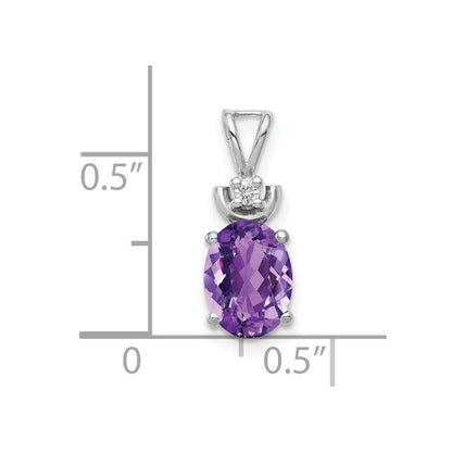 14K Weißgold Anhänger mit ovalem Amethyst AAA 8x6 mm und Diamanten
