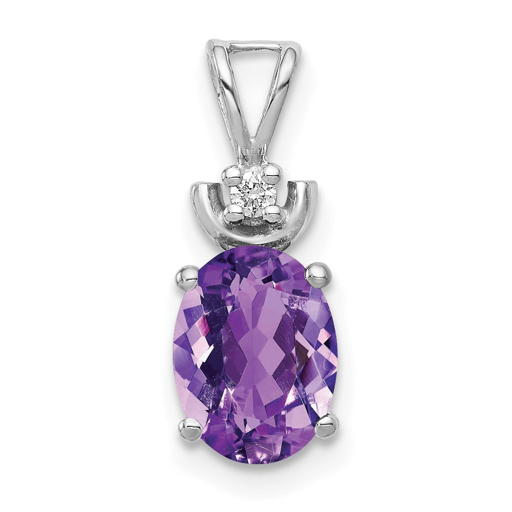 14K Weißgold 8x6 mm Ovaler Amethyst-Anhänger mit natürlichen Diamanten