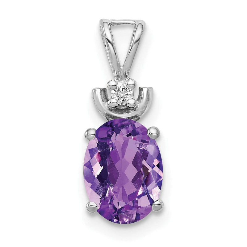 14K Weißgold Anhänger mit ovalem Amethyst AAA 8x6 mm und Diamanten