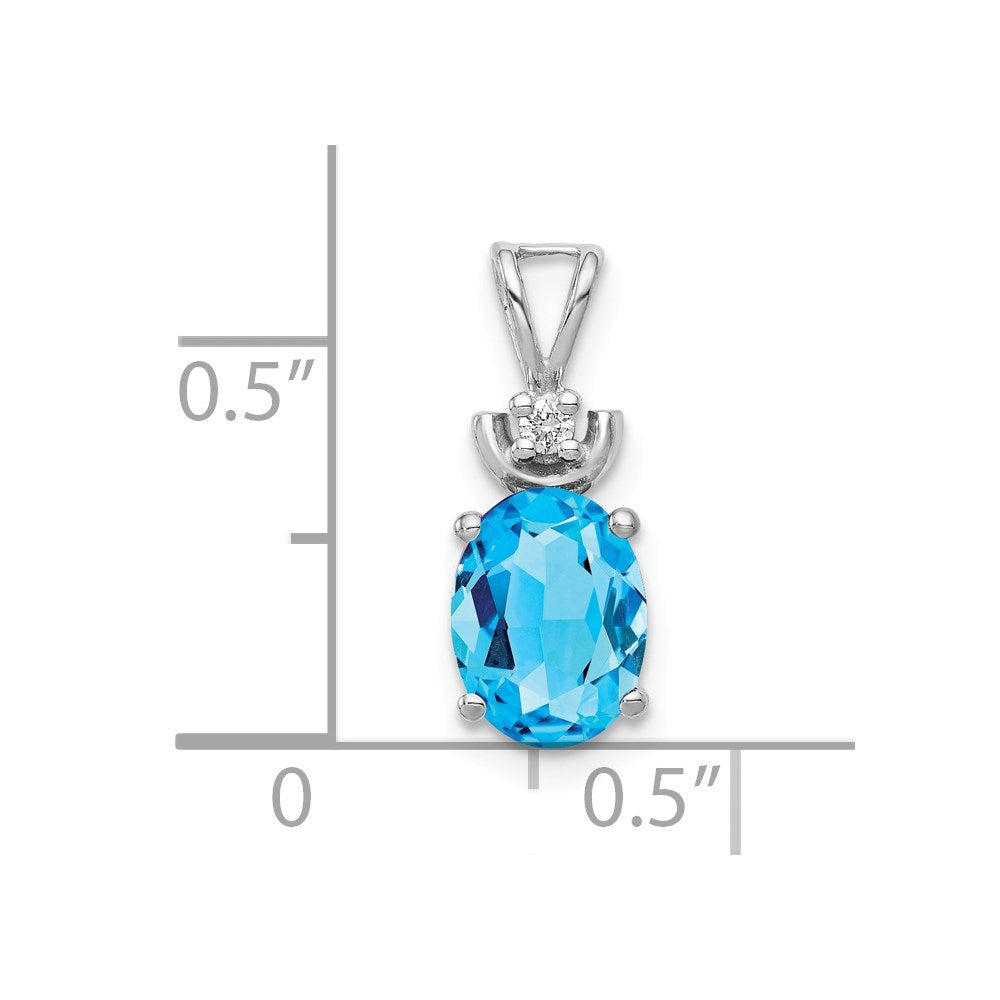 14K Weißgold Anhänger mit ovalem blauem Topas 8x6 mm A und Diamant