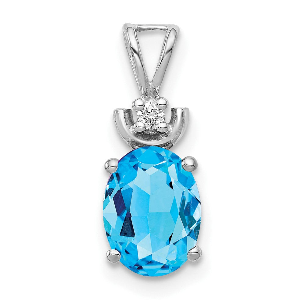 14K Weißgold Anhänger mit ovalem blauem Topas 8x6 mm A und Diamant