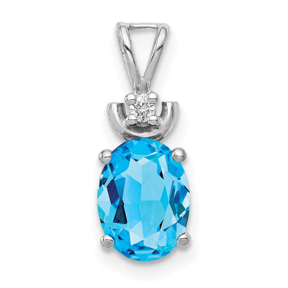 14K Weißgold Anhänger mit ovalem blauem Topas 8x6 mm A und Diamant