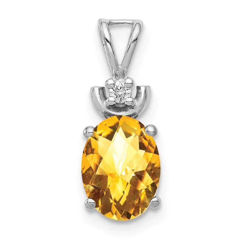 Anhänger aus 14K Weißgold mit Citrin AA im Oval-Schliff 8x6 mm und Diamant