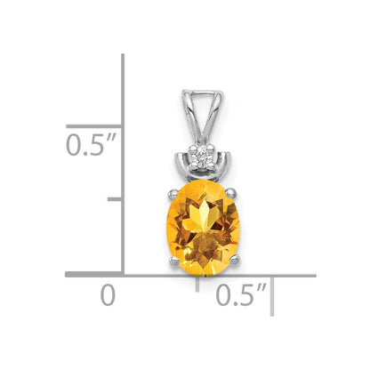 14k Weißgold Anhänger mit 8x6-mm-Citrin im Ovalschliff, Farbe A, und Diamanten