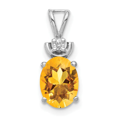 14k Weißgold Anhänger mit 8x6-mm-Citrin im Ovalschliff, Farbe A, und Diamanten