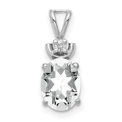 14K Weißgold Anhänger mit ovalem 8x6 mm Zirkonia AA und echtem Diamant