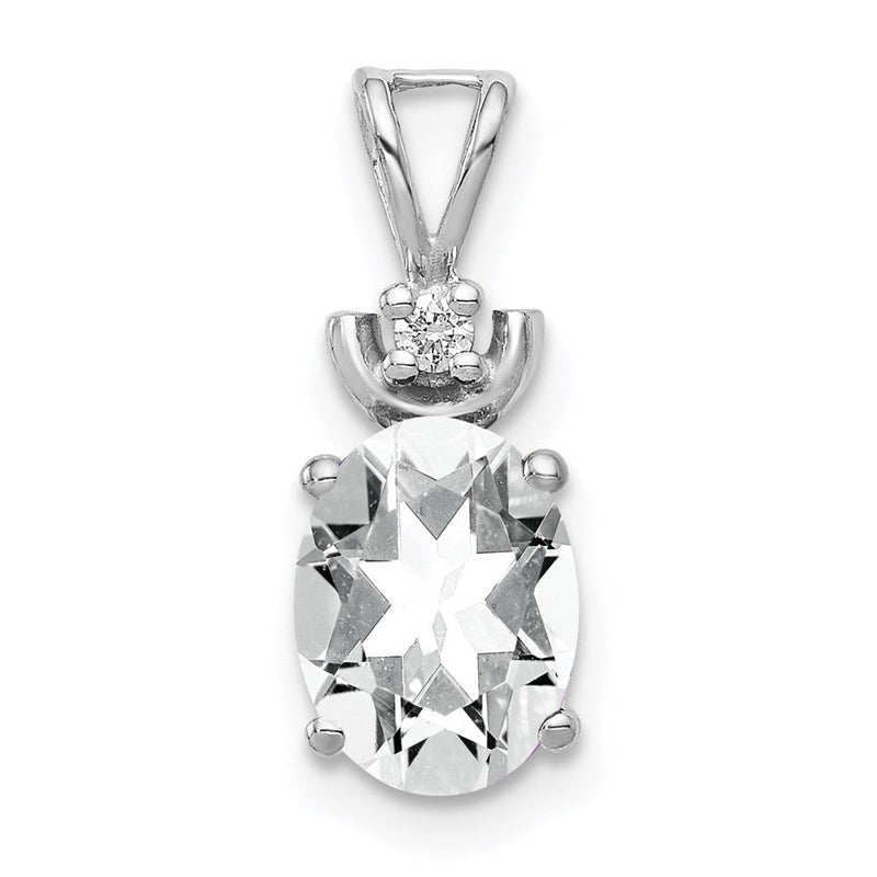 14K Weißgold Anhänger mit ovalem 8x6 mm Zirkonia AA und echtem Diamant