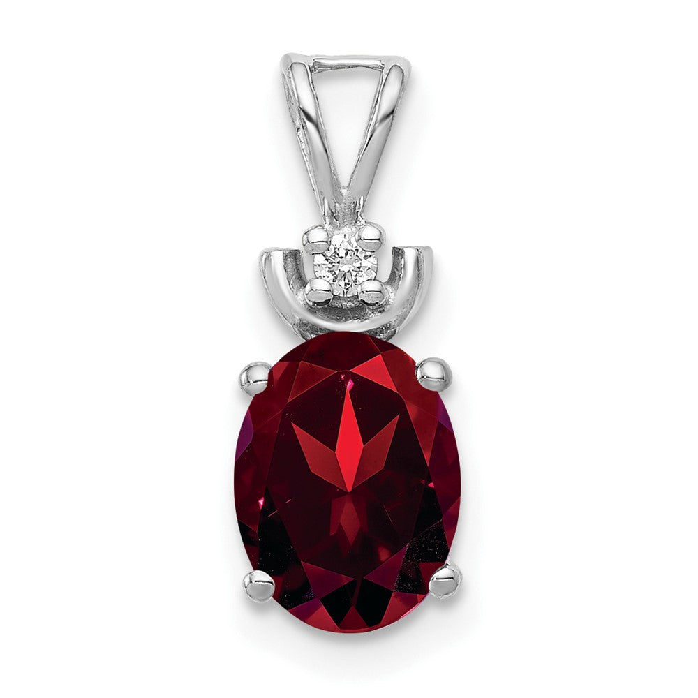 14K Weißgold Anhänger mit ovalem Granat 8x6mm und natürlichem Diamant