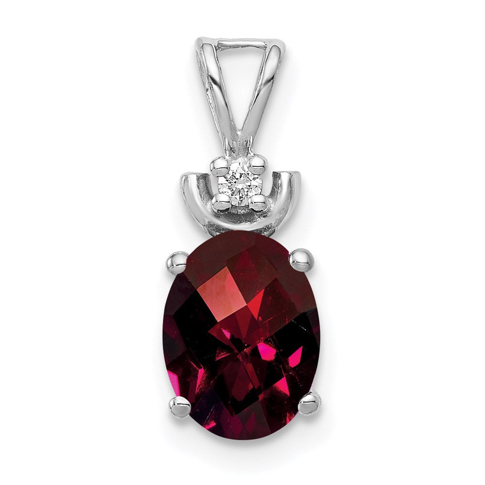 14-Karat-Weißgold-Anhänger mit 8x6-mm-Granat im Schachbrettschliff, oval, und Diamant