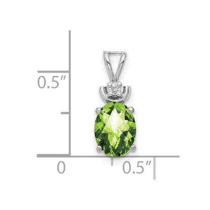 14K Weißgold Anhänger mit ovalem 8x6 mm Peridot im Schachbrettschliff, AAA, und Diamanten