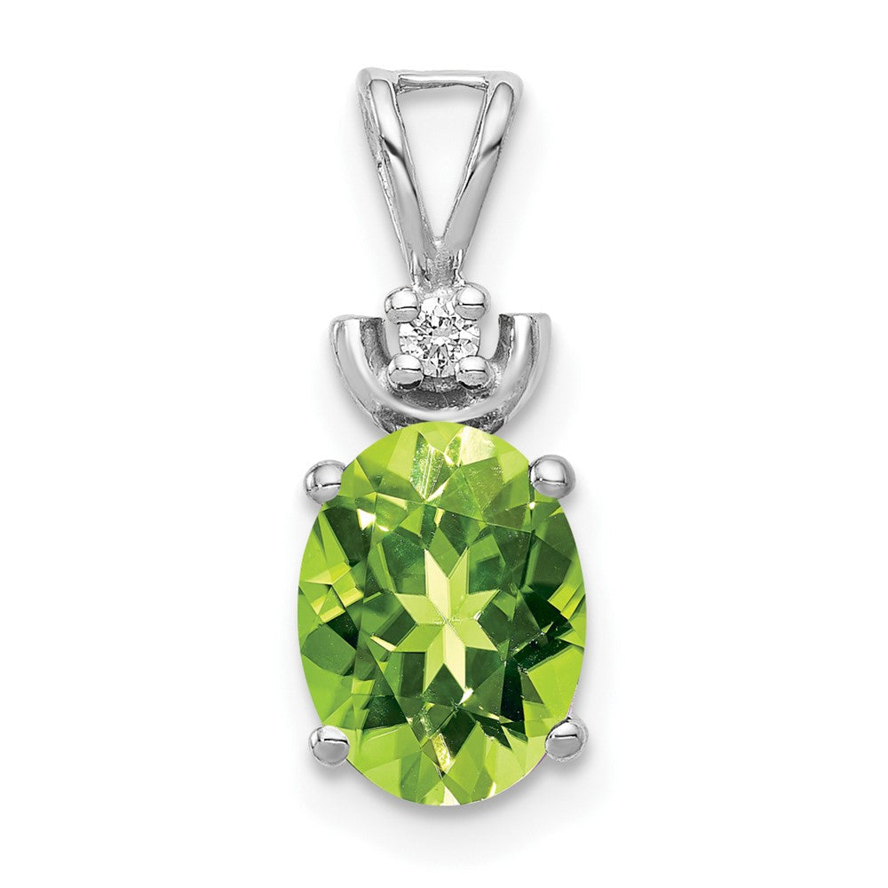 14k Weißgold 8x6mm Oval Peridot Anhänger mit natürlichen Diamanten
