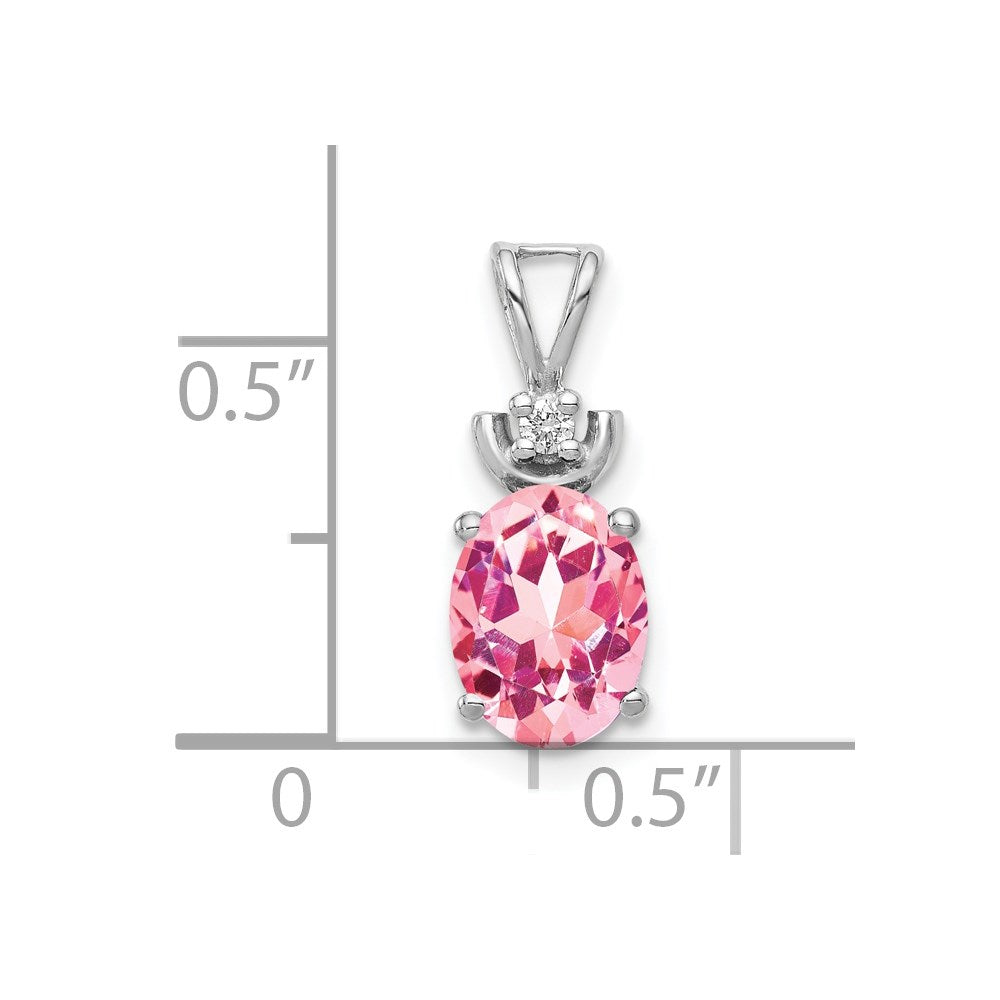 14k Weißgold Anhänger mit ovalem 8x6 mm Rosa Turmalin A und Diamant