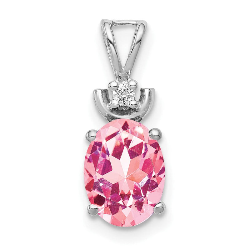 14K Weißgold Anhänger mit 8x6mm ovalem rosa Turmalin AA und Diamant