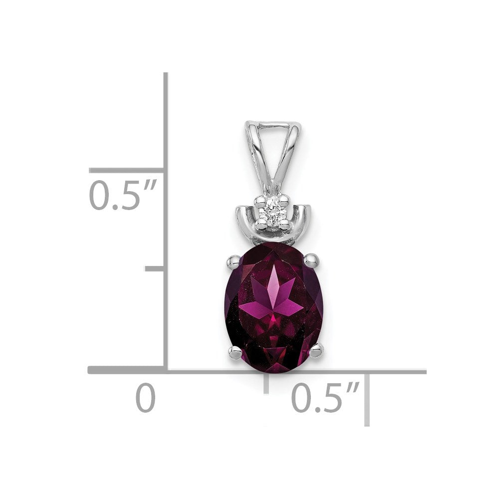 14k Weißgold Anhänger mit ovalem 8x6 mm Rhodolith-Granat AAA und Diamant
