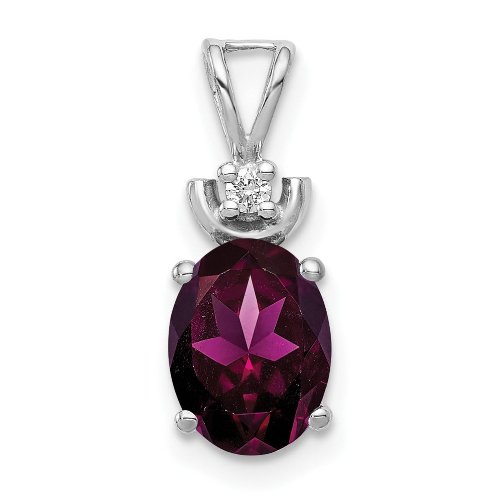 14K Weißgold Anhänger mit ovalem Rhodolith-Granat AA 8x6mm und Diamant