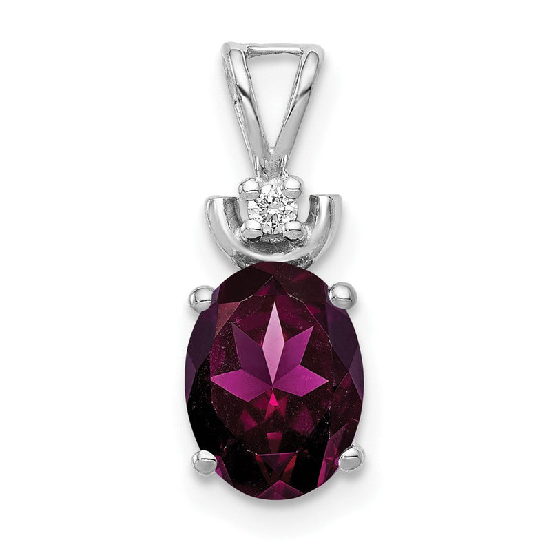 14K Weißgold Anhänger mit ovalem Rhodolith-Granat AA 8x6mm und Diamant