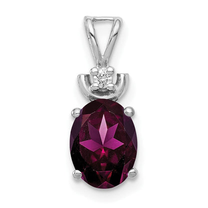14k Weißgold Anhänger mit ovalem 8x6 mm Rhodolith-Granat AAA und Diamant