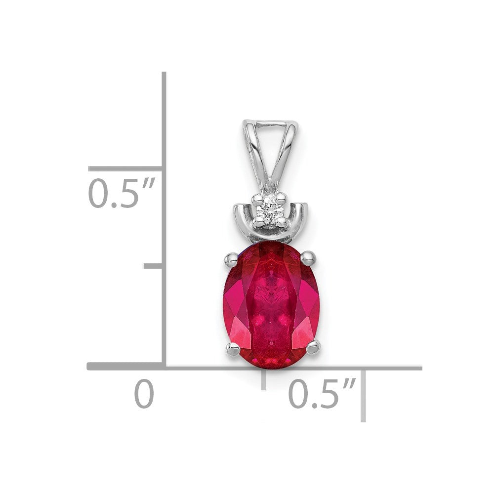 14 K Weißgold Anhänger mit ovalem 8x6mm Rubin und natürlichem Diamant