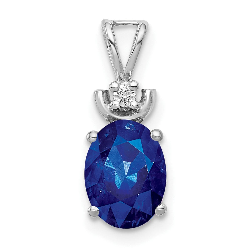 14K Weißgold Anhänger mit ovalem 8x6mm Saphir und natürlichen Diamanten
