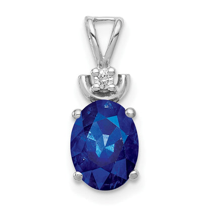 14K Weißgold Anhänger mit ovalem 8x6mm Saphir und natürlichen Diamanten