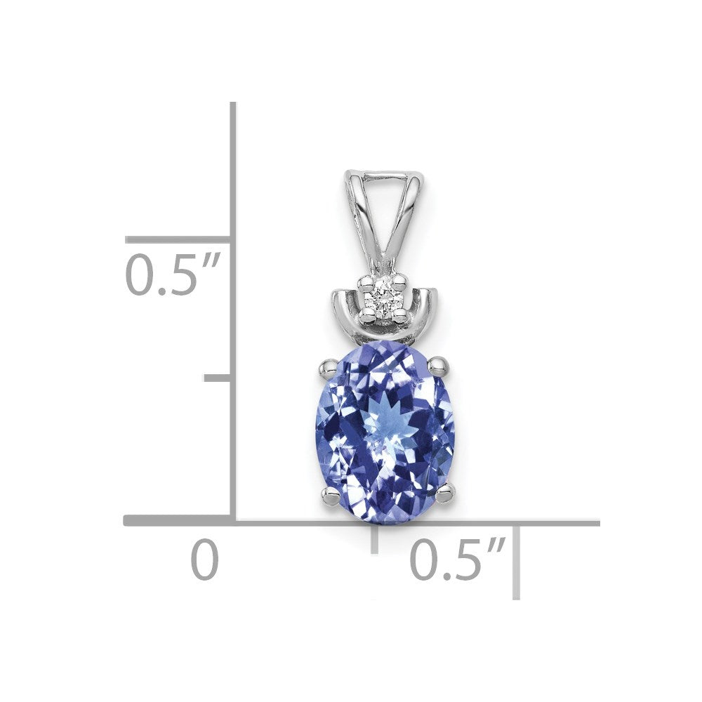 14K Weißgold Anhänger mit ovalem Tansanit (8x6mm, Qualität A) und Diamanten