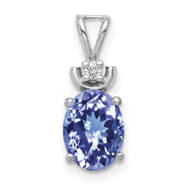 14K Weißgold Anhänger mit ovalem Tansanit (8x6mm, Qualität A) und Diamanten