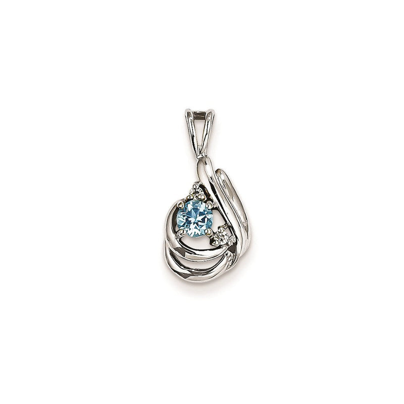 14K Weißgold Anhänger mit 4 mm Blautopas AA und echten Diamanten