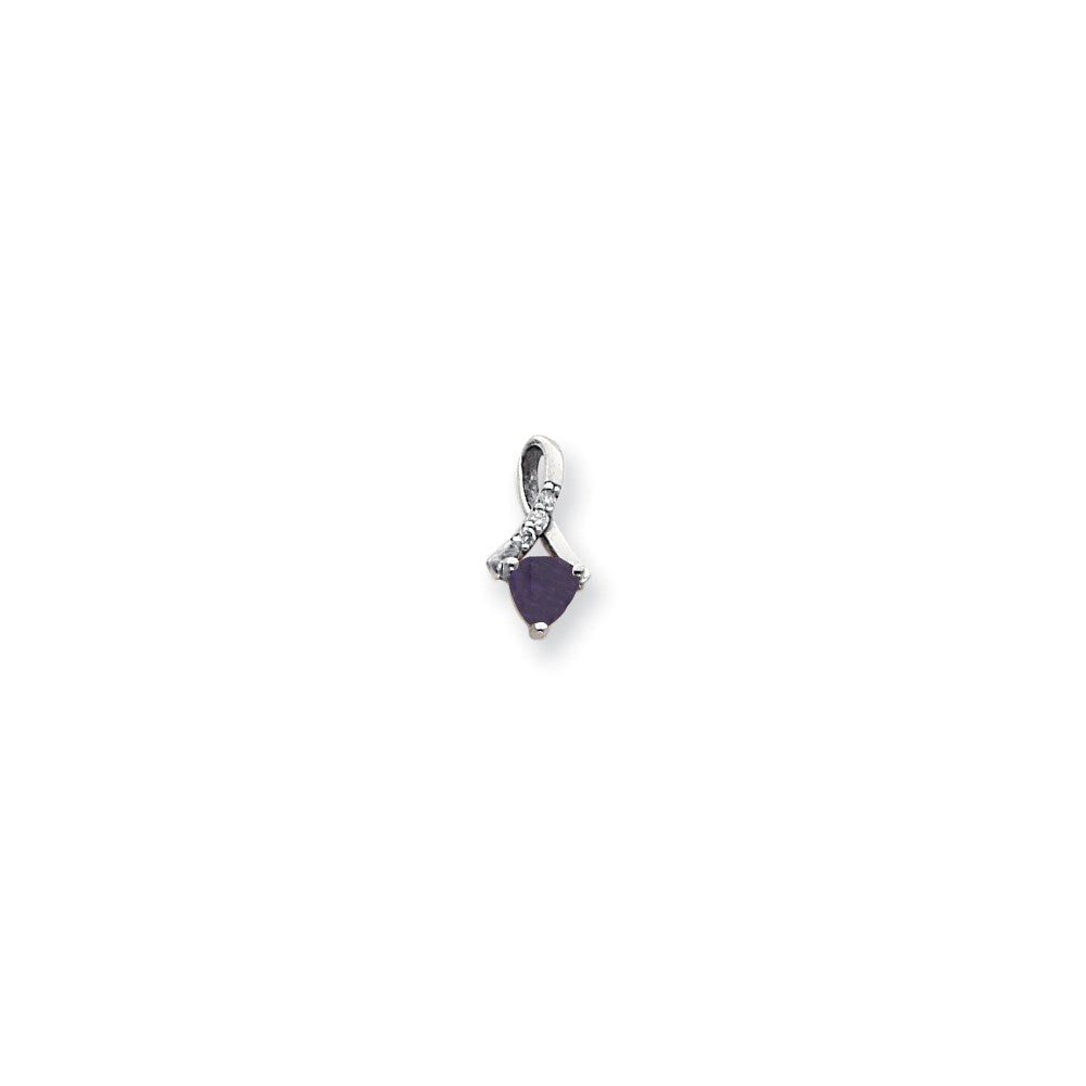14K Weißgold Amethyst-Anhänger mit 5 mm und echtem Diamant, A-Qualität