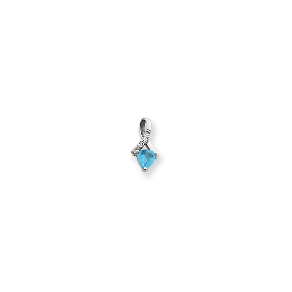 14K Weißgold 5mm Blautopas AAA Echter Diamant Anhänger