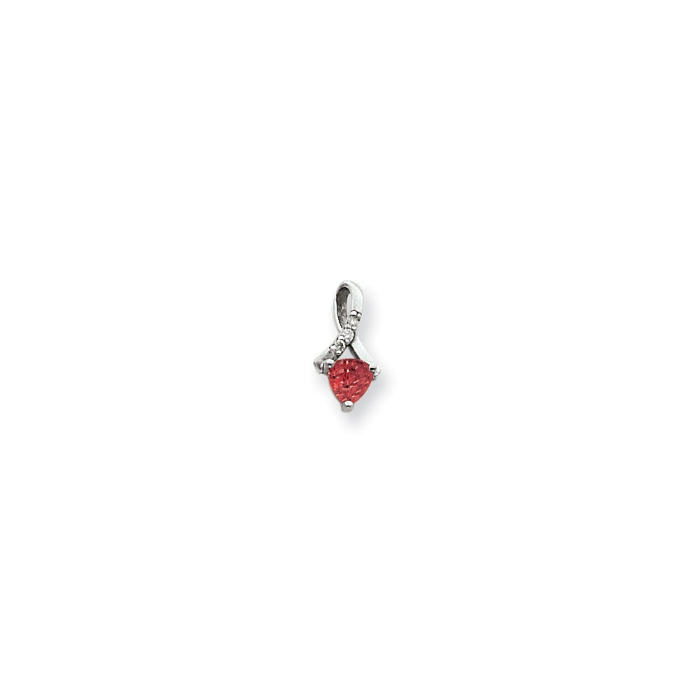 14K Weißgold Anhänger mit 5 mm Rubin und echtem Diamant