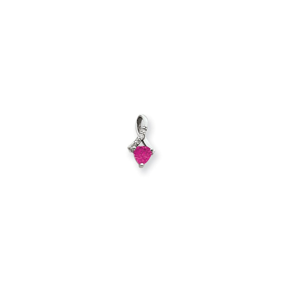 14K Weißgold Anhänger mit 5 mm Rosa Saphir AA und echtem Diamant