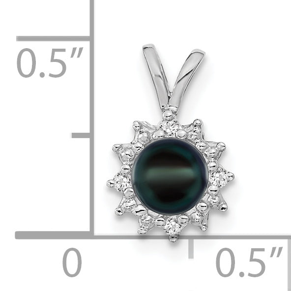 14K Weißgold 4.5mm Schwarz Fw Zuchtperle Aaa Diamant Anhänger