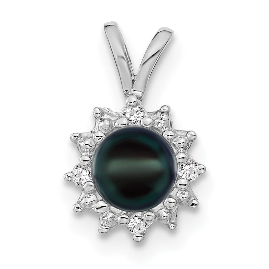 14K Weißgold 4.5mm Schwarz Fw Zuchtperle Aaa Diamant Anhänger