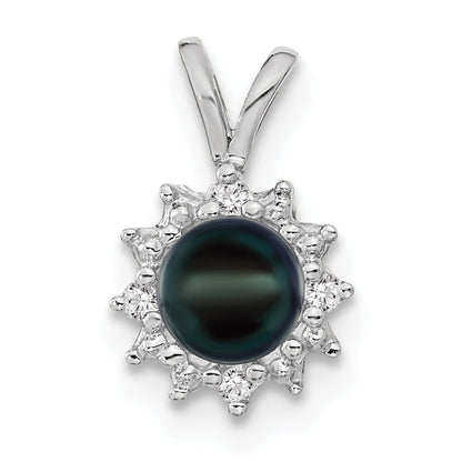 14K Weißgold 4.5mm Schwarz Fw Zuchtperle Aaa Diamant Anhänger