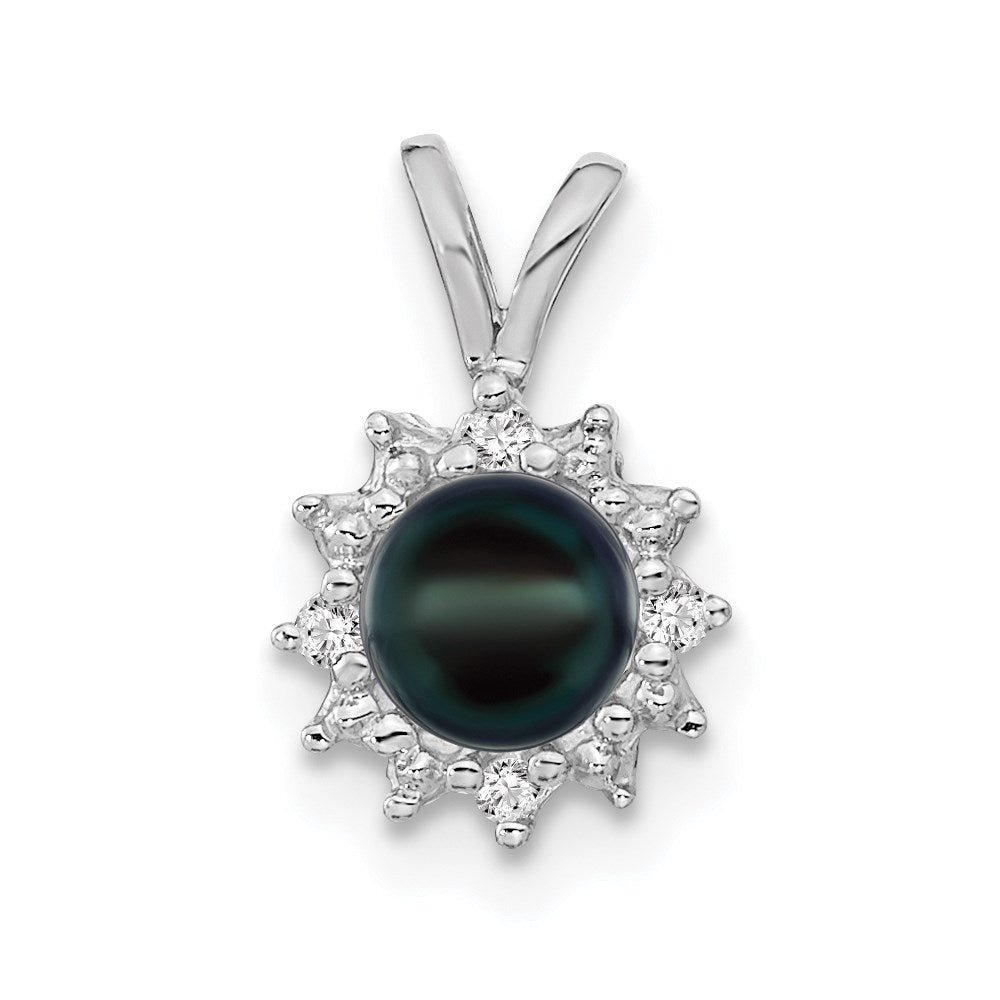 14K Weißgold Anhänger mit 4,5 mm schwarzer Süßwasser-Zuchtperle und echtem VS-Diamant