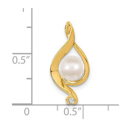 14K Gelbgold 5.5mm Weiß Rund Süßwasser Zuchtperle Aaa Diamant Anhänger