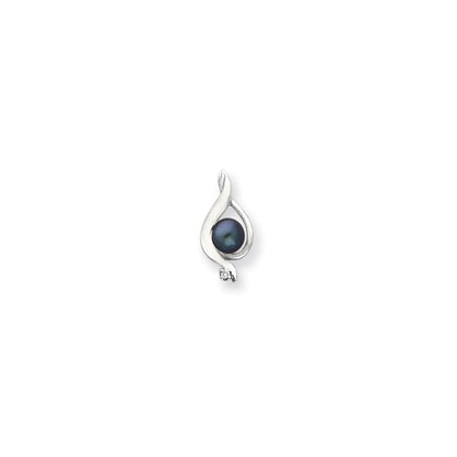 14K Weißgold 5,5mm Schwarze FW Zuchtperle AAA Echte Diamant-Anhänger