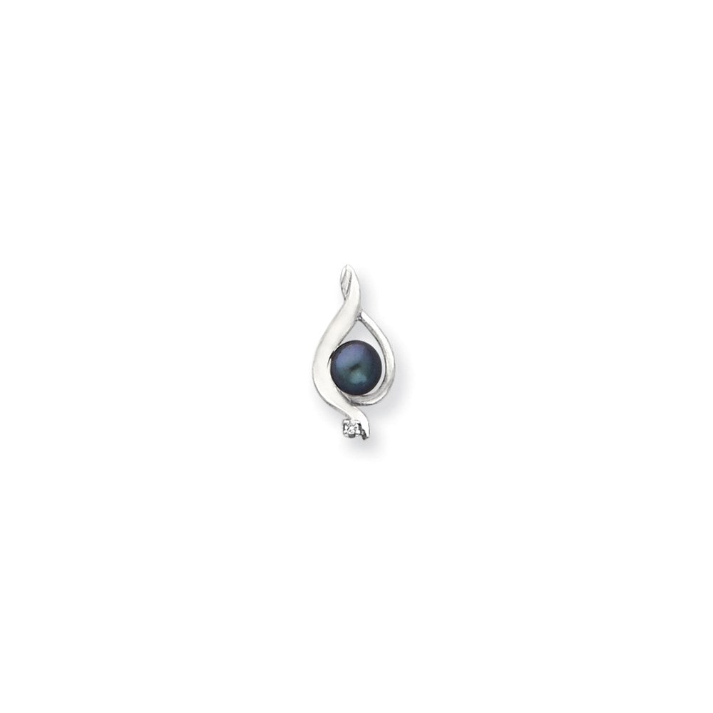 14k Weißgold 5,5 mm Schwarze FW Zuchtperle AA Echter Diamant Anhänger