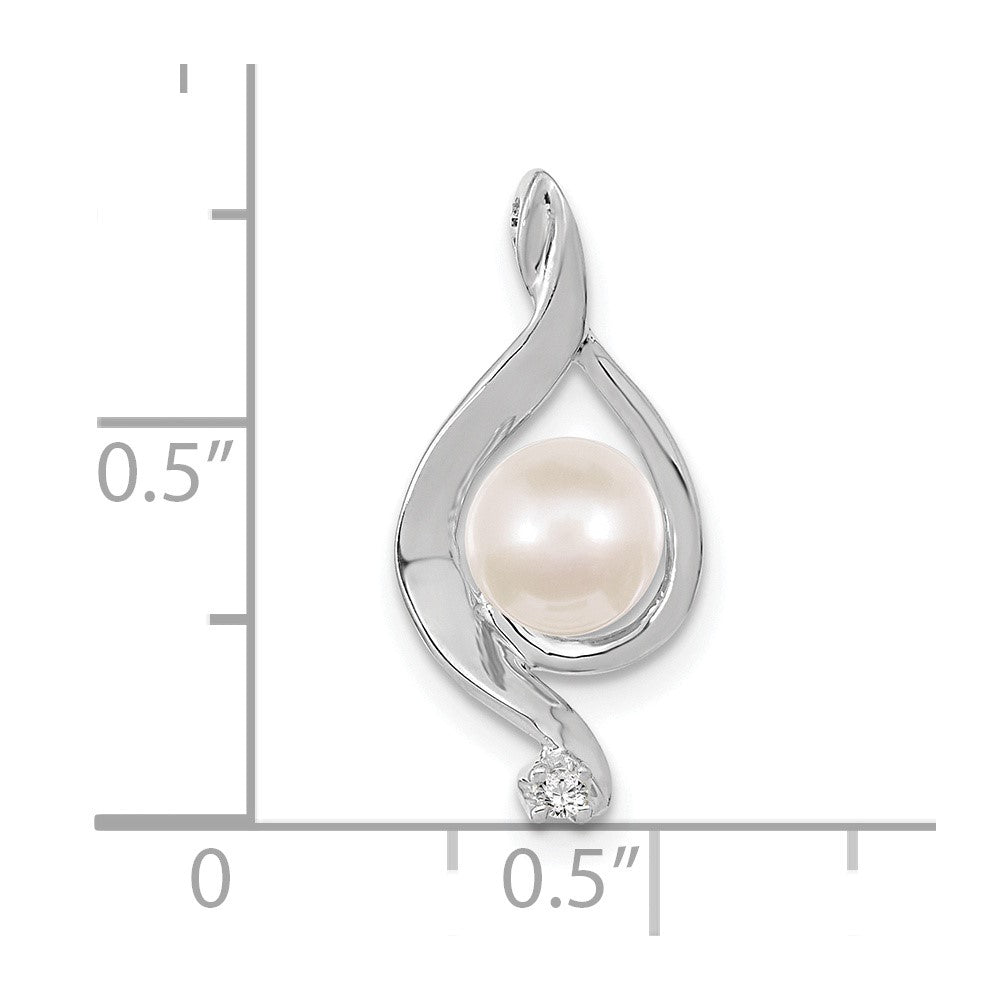 14K Weißgold 5.5mm Rund Süßwasser Zuchtperle A Diamant Anhänger