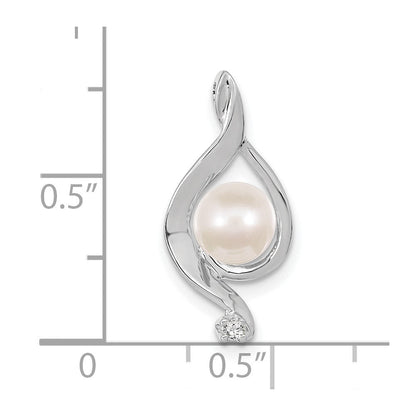 14K Weißgold 5.5mm Rund Süßwasser Zuchtperle A Diamant Anhänger