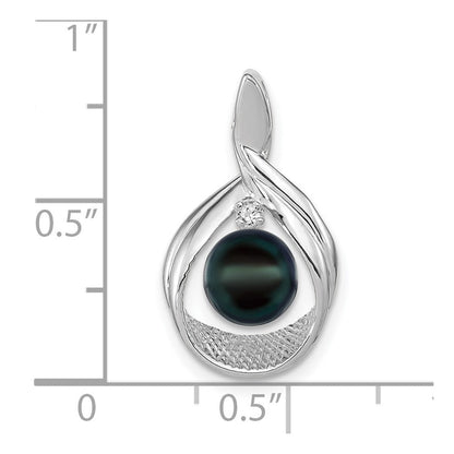 14k Weißgold 7mm Schwarze FW Gezüchtete Perle AA Echter Diamant Anhänger